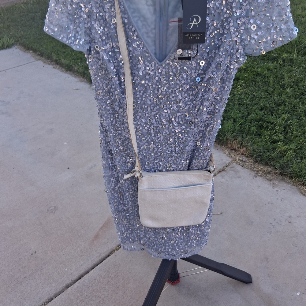 Adrianna Papell Light Blue Sequin Mini Dress Plus Tommy Hilfiger Small Purse